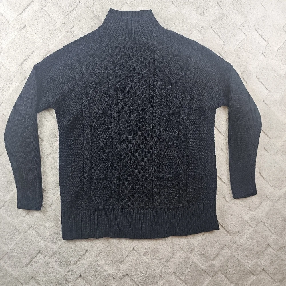 J.Crew Swingy Cable Knit Mockneck Sweater Womens Small Black Pull Over